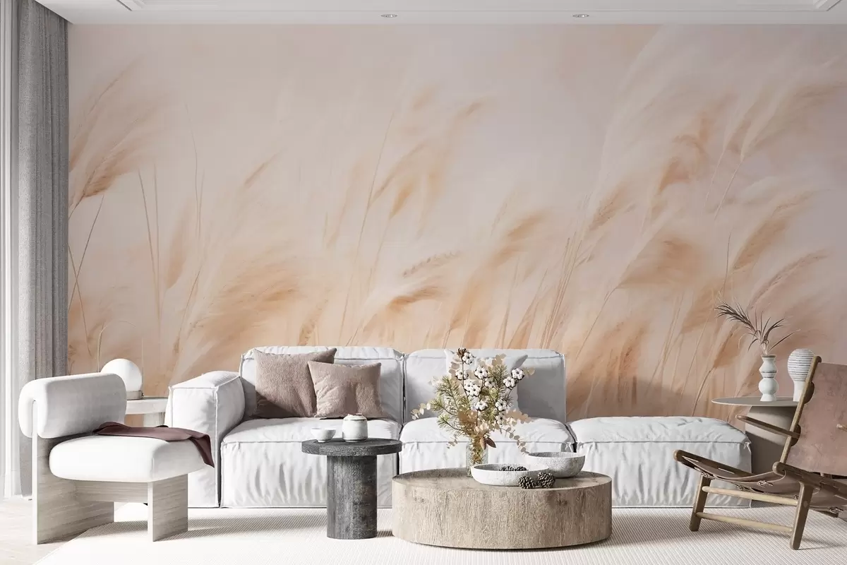 Wall Mural Photo Wallpaper Gentle sway of pampas in soft cream and beige tones w09330