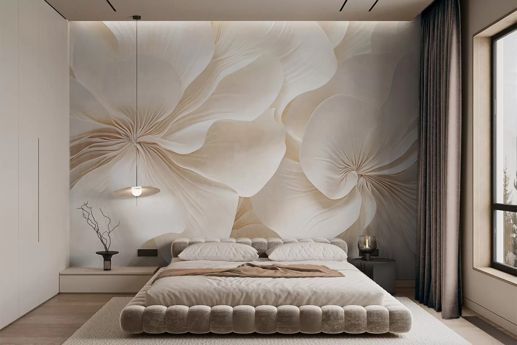 murais de parede Grande plano de flores de textura cremosa com pétalas delicadas e fluidas, criando um arranjo floral suave, elegante e texturado w09346