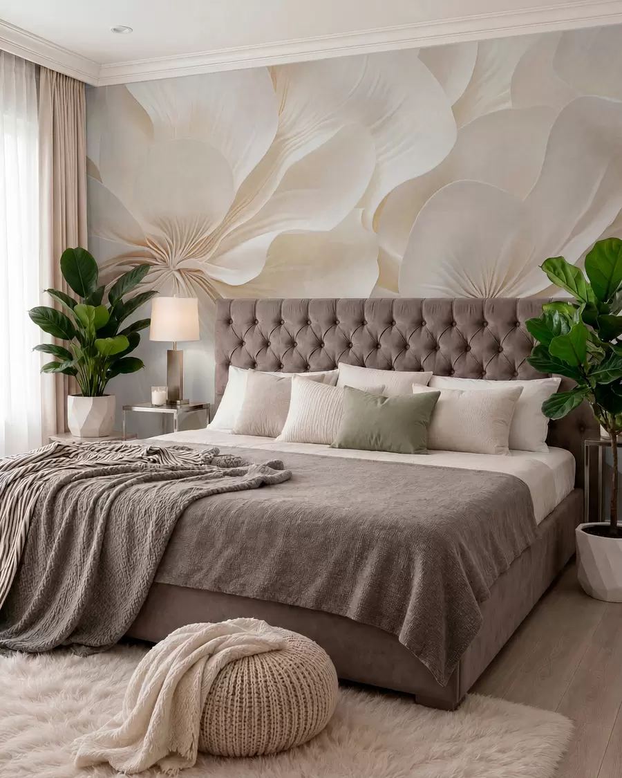 wall murals Close-up of creamy textured flowers with delicate, flowing petals, creating a soft, elegant, and textured floral arrangement w09346