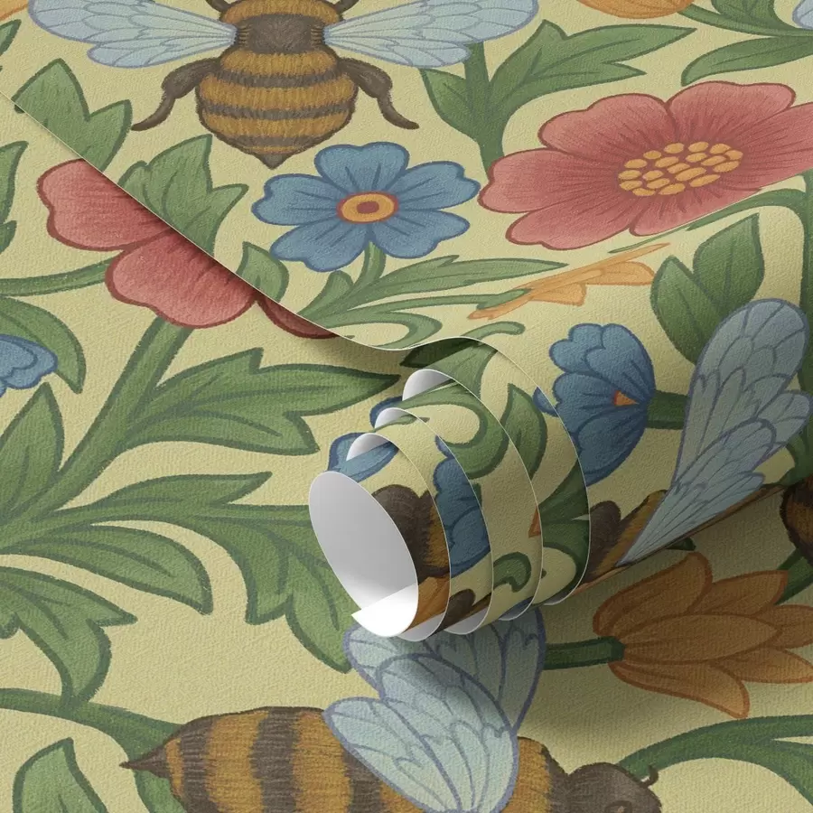 peintures murales Fleurs brillantes avec de grandes abeilles a00315