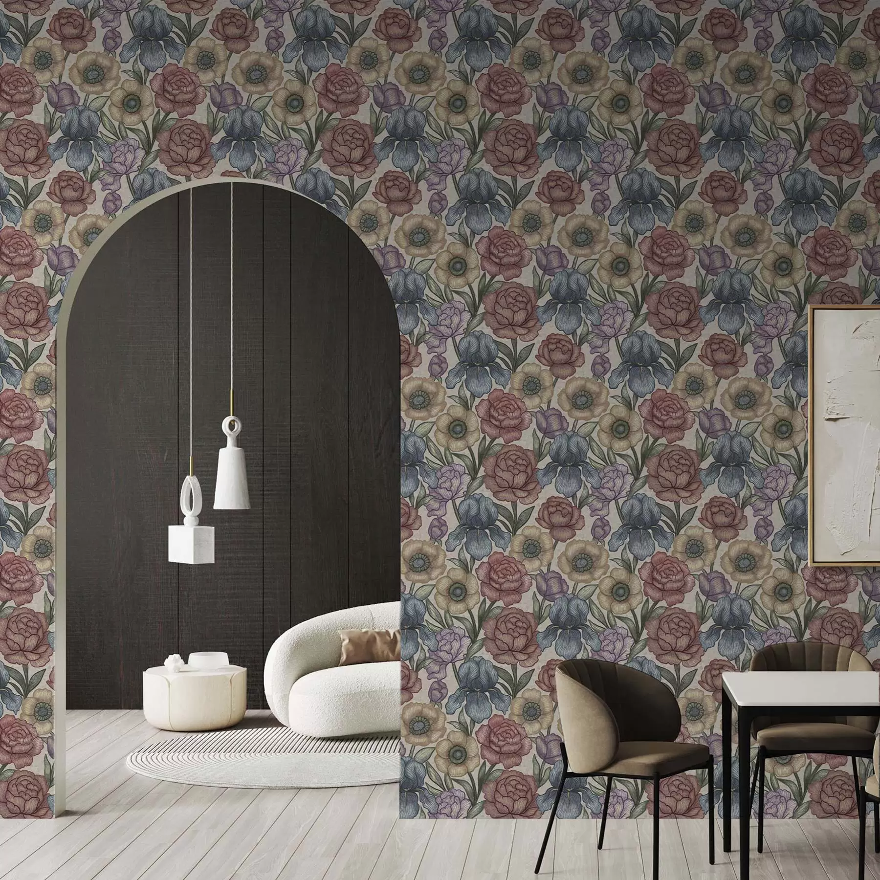 murales Grandes ilustraciones florales con lirios y peonías a00325