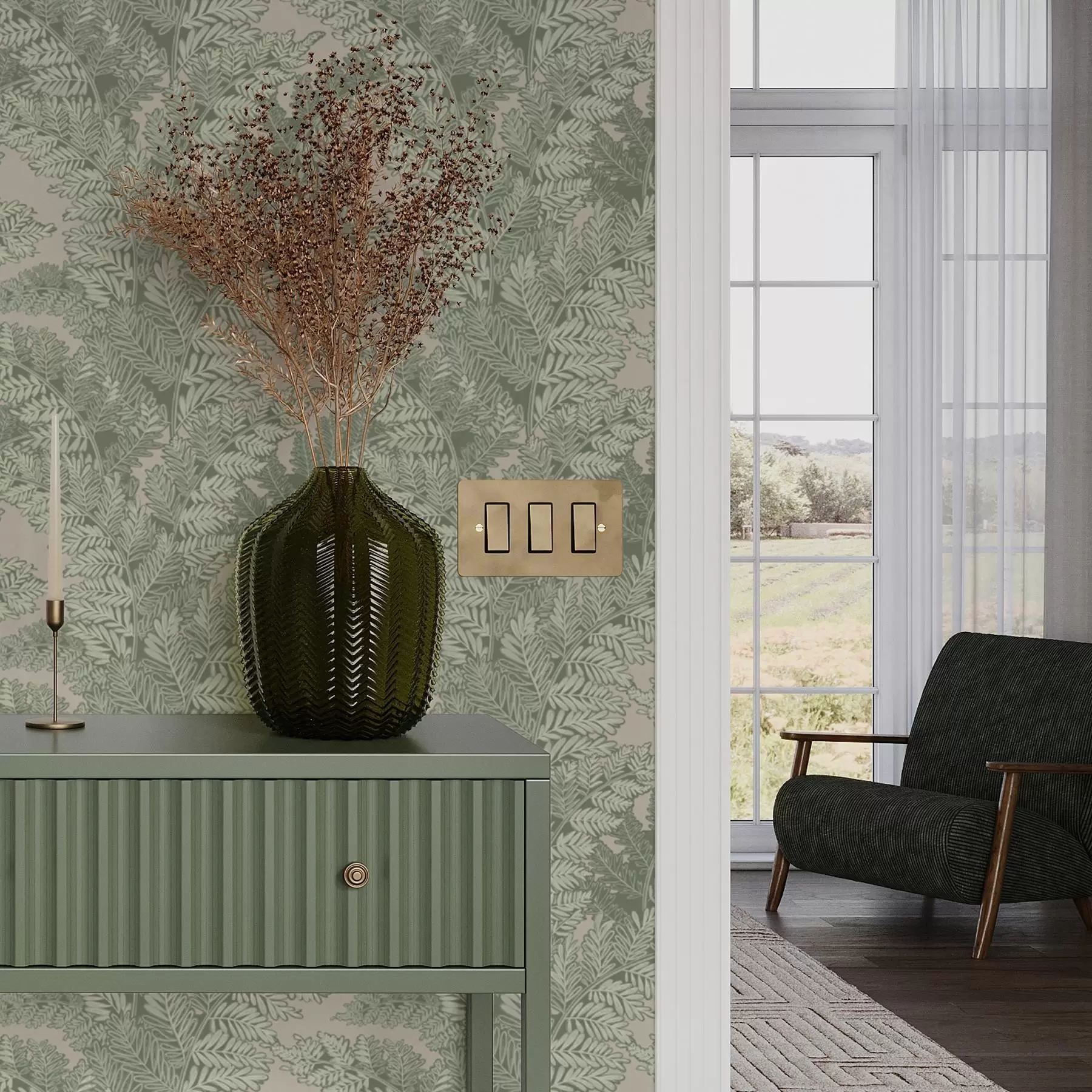 peintures murales Motif vert avec des feuilles de fougère a00345