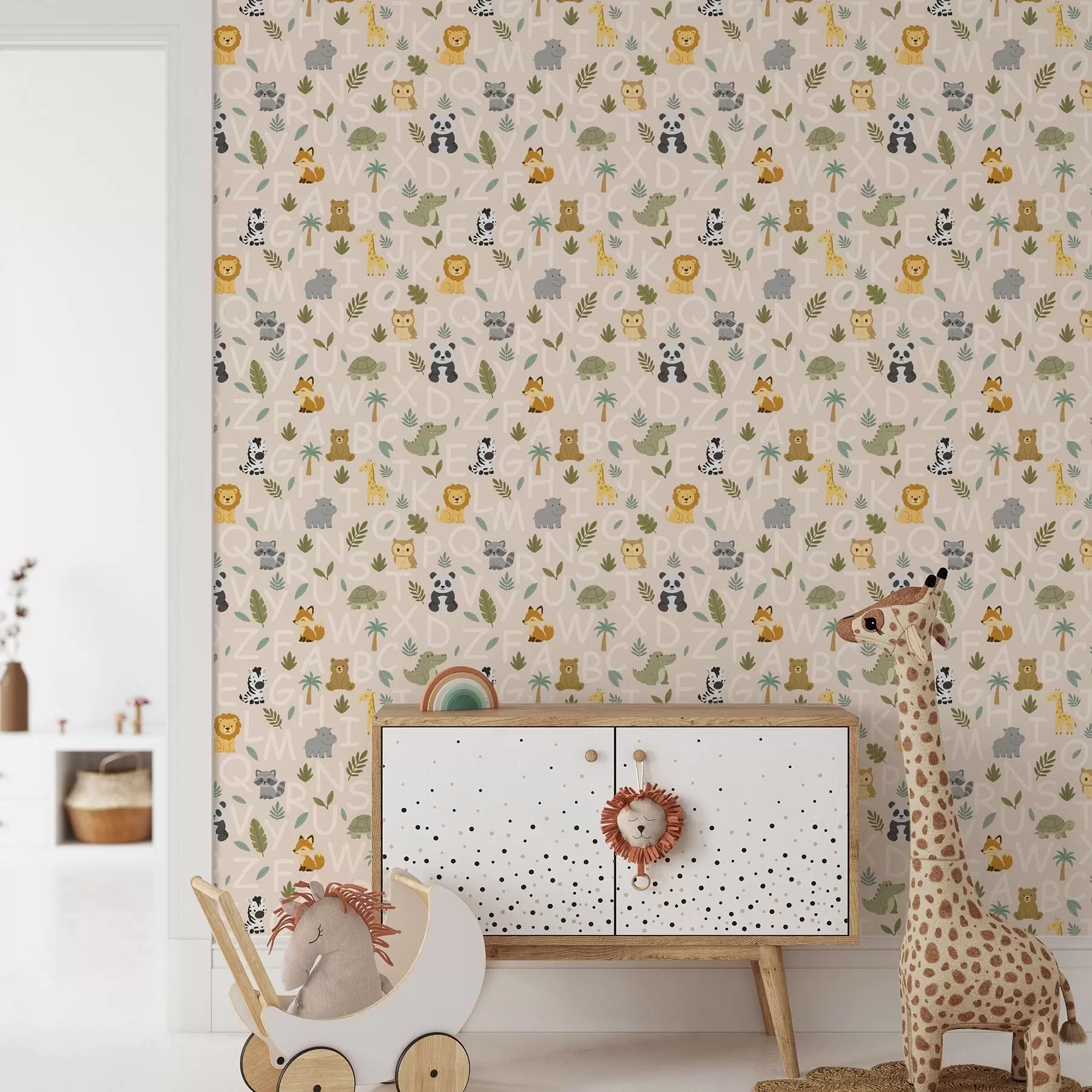 peintures murales Alphabet avec des animaux et des plantes mignons pour les enfants a00400