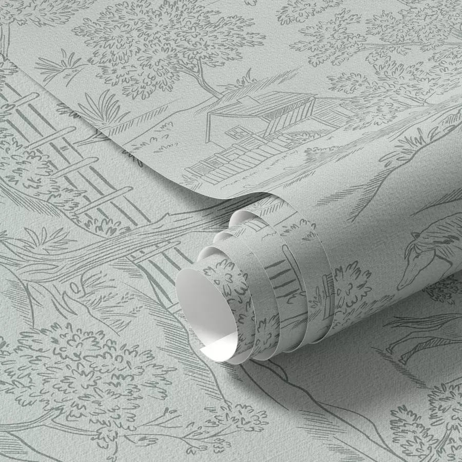 peintures murales Paysage monochrome vert avec chevaux et chalets a00407