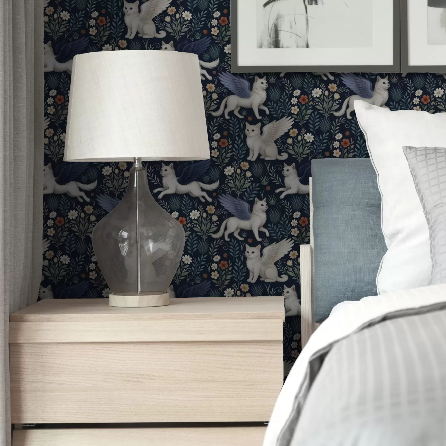 peintures murales Chats fantastiques avec des ailes parmi les fleurs a00408