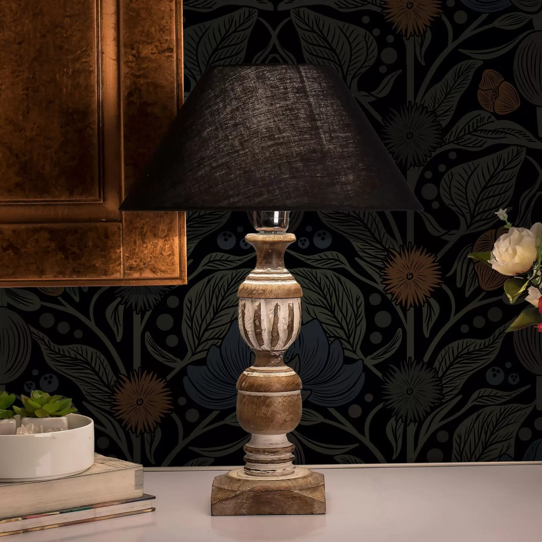 Wall Mural Photo Wallpaper Dark floral ornament with orange accents a00411