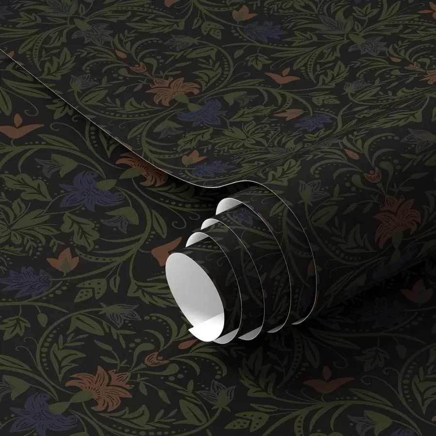 Wall Mural Photo Wallpaper Dark ornament with plants in classic style a00412