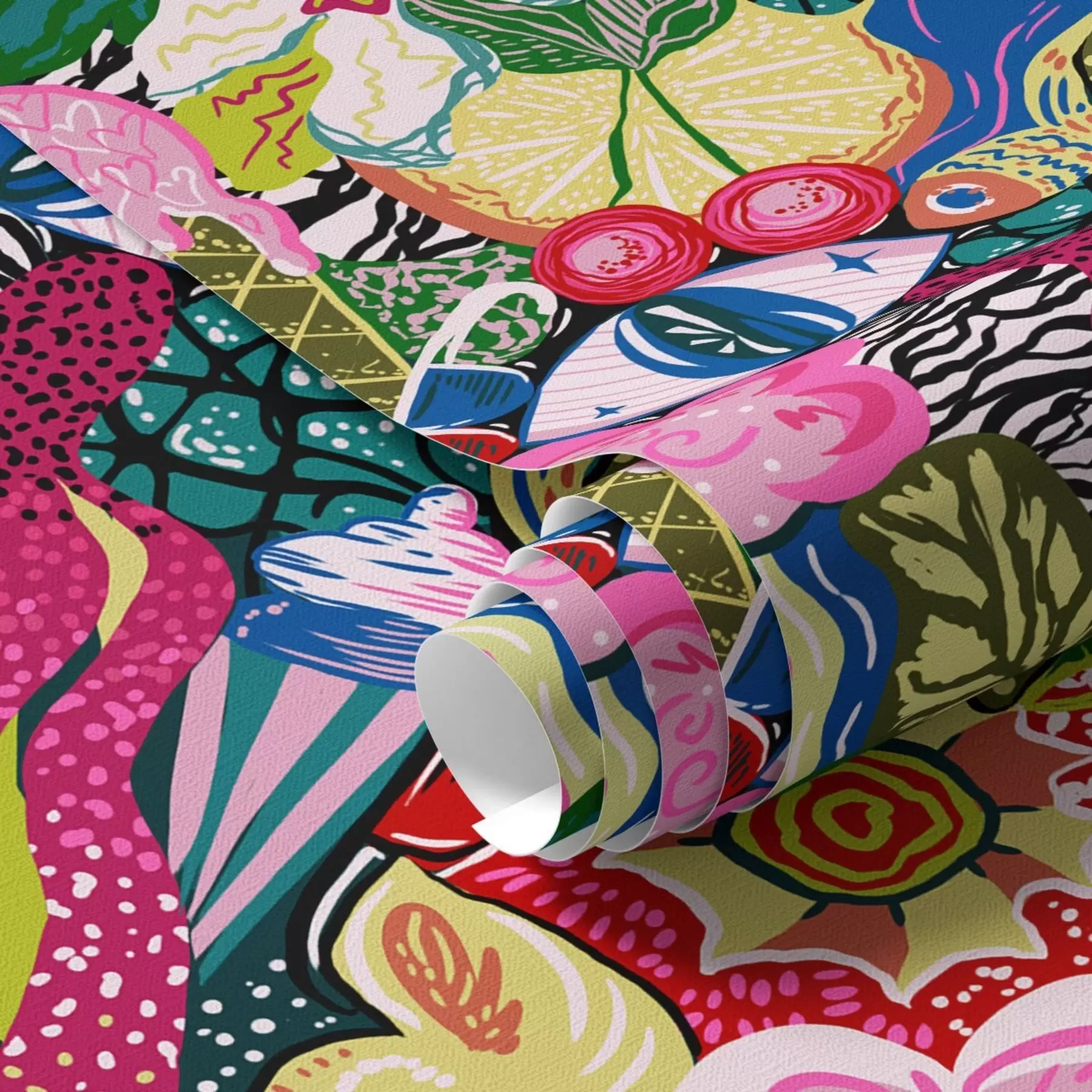 Wall Mural Photo Wallpaper Abstract pop-art with flowers, berries, and patterns a00471