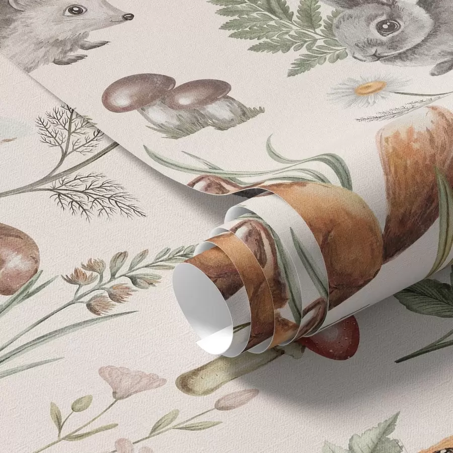 peintures murales Animaux, champignons et plantes de la forêt dans un style féerique a00477