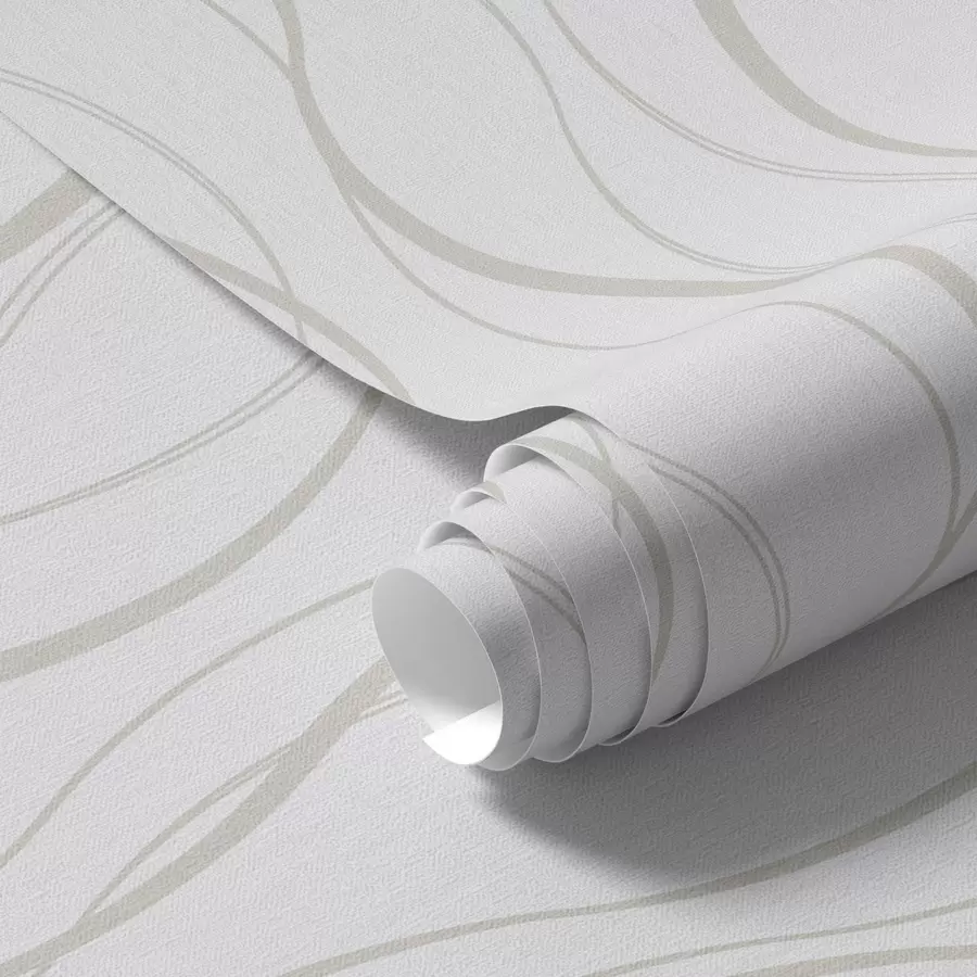 murales Líneas abstractas onduladas de color beige sobre fondo blanco a00480