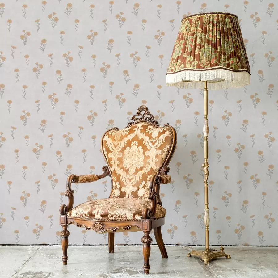 murales Pequeñas flores naranjas sobre fondo gris claro a00486