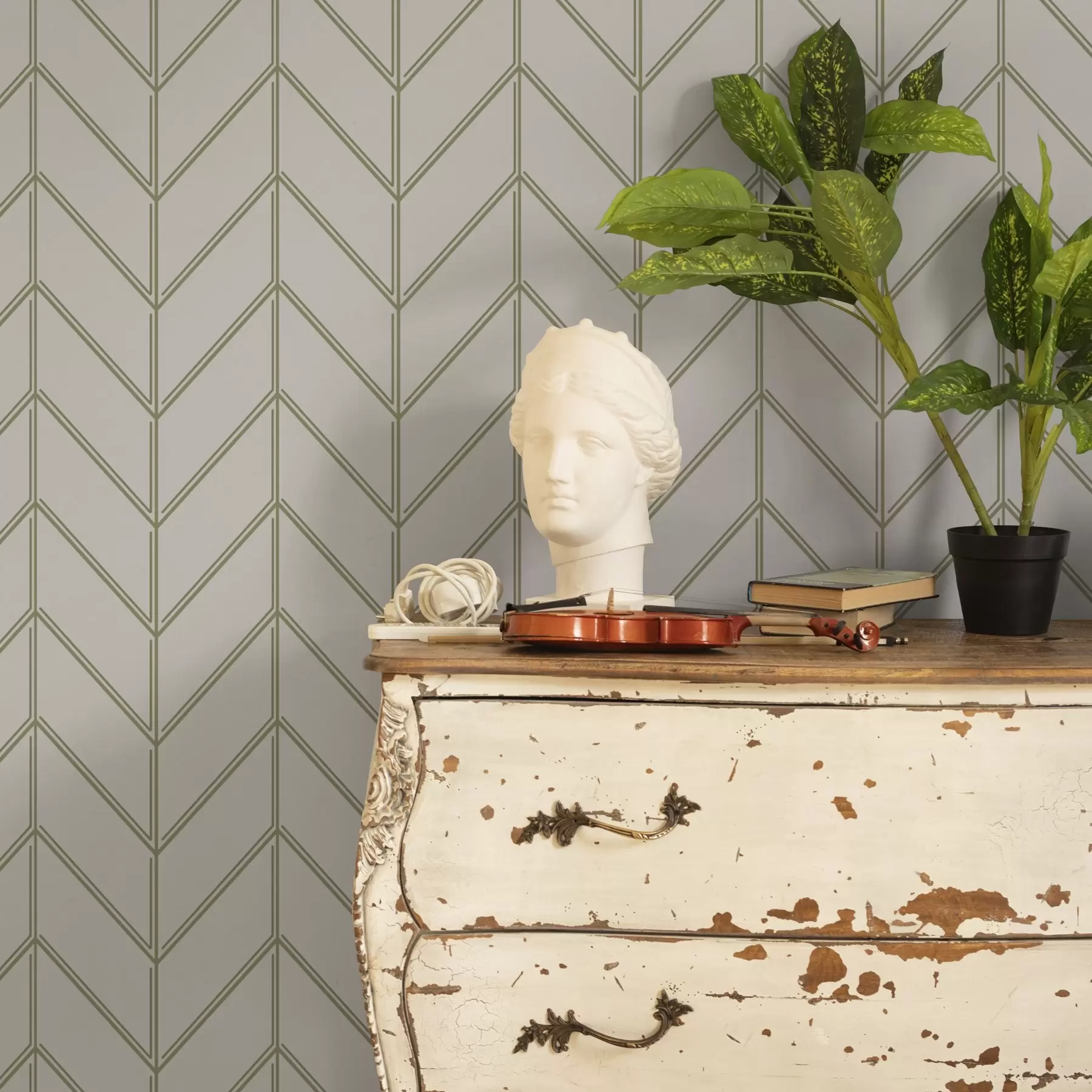 Wall Mural Photo Wallpaper Geometry in the form of fir trees with double lines a00488