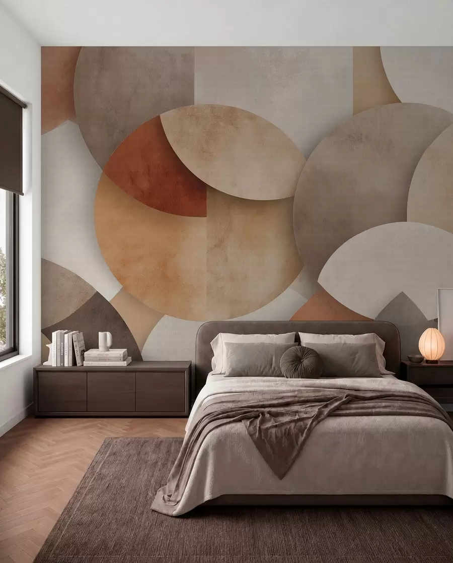 peintures murales géométrie abstraite texturée dans des tons chauds de brun et d'ocre w04310