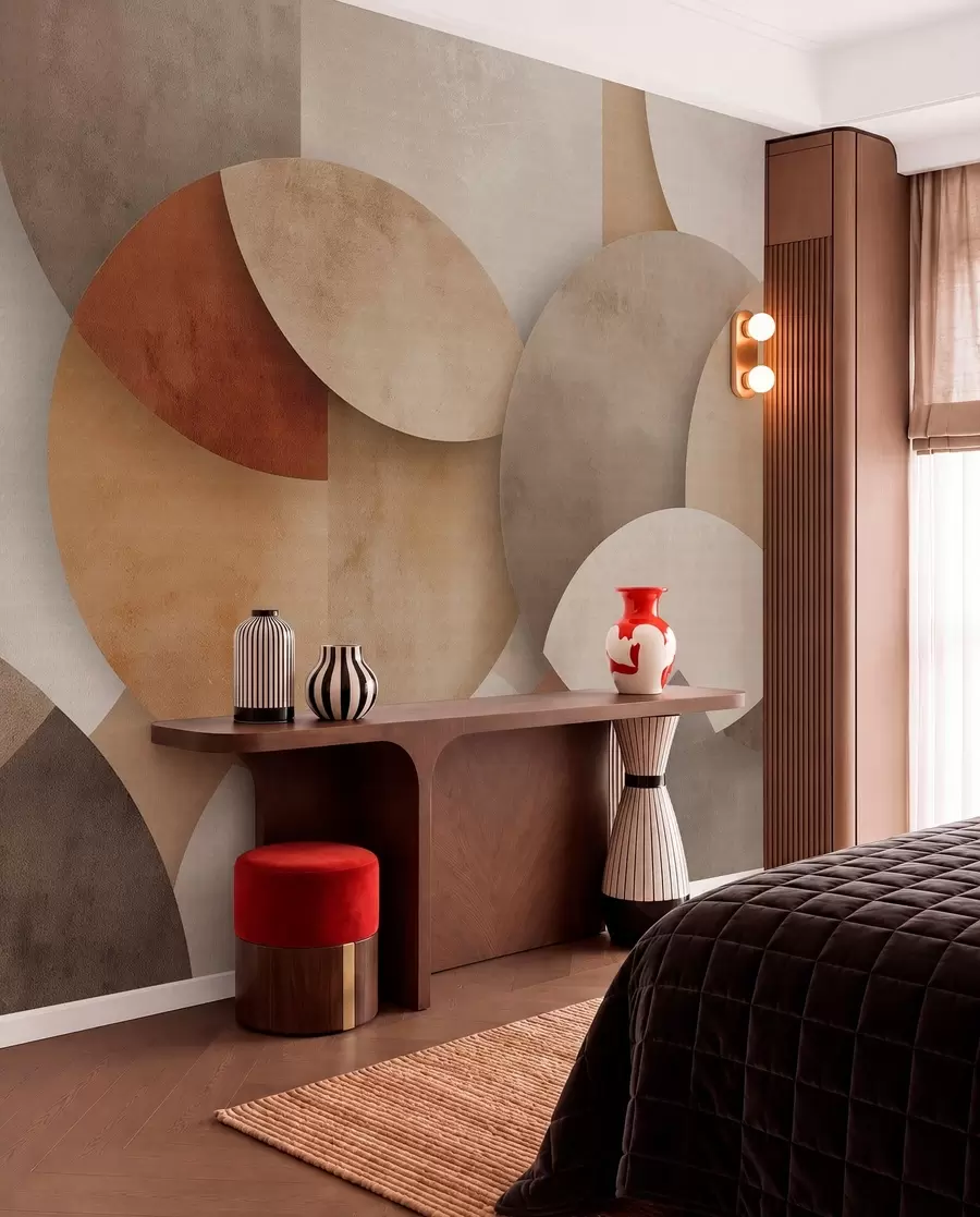 peintures murales géométrie abstraite texturée dans des tons chauds de brun et d'ocre w04310