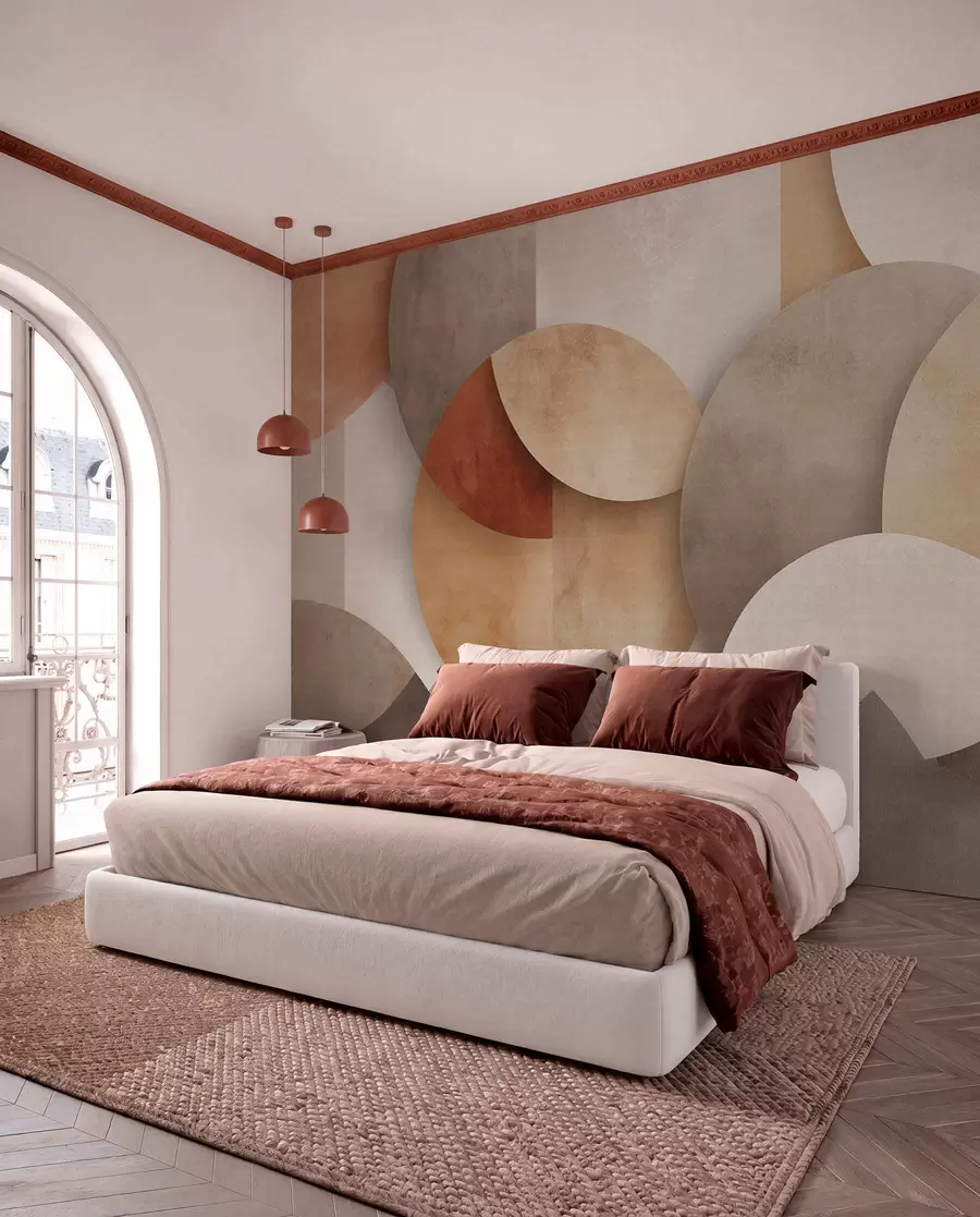 peintures murales géométrie abstraite texturée dans des tons chauds de brun et d'ocre w04310