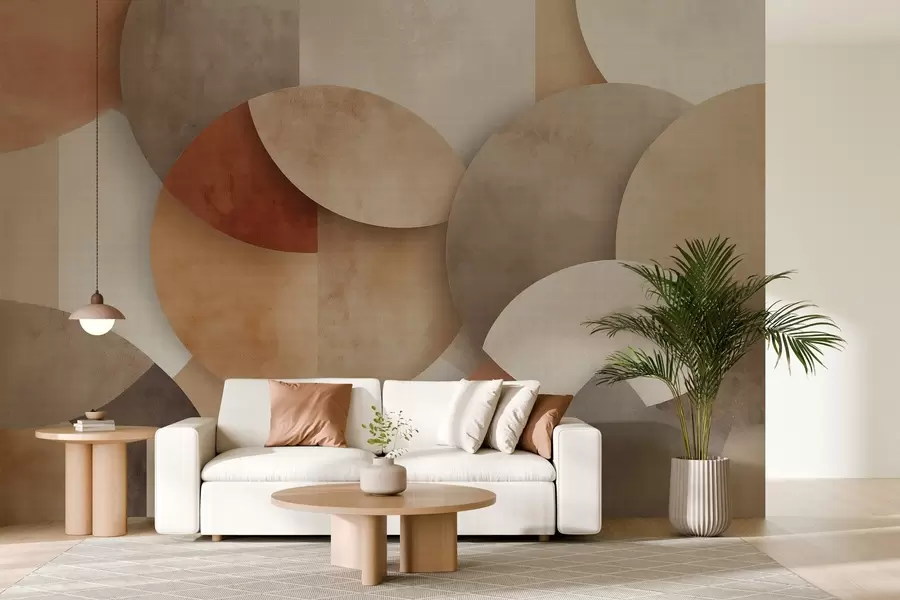 peintures murales géométrie abstraite texturée dans des tons chauds de brun et d'ocre w04310