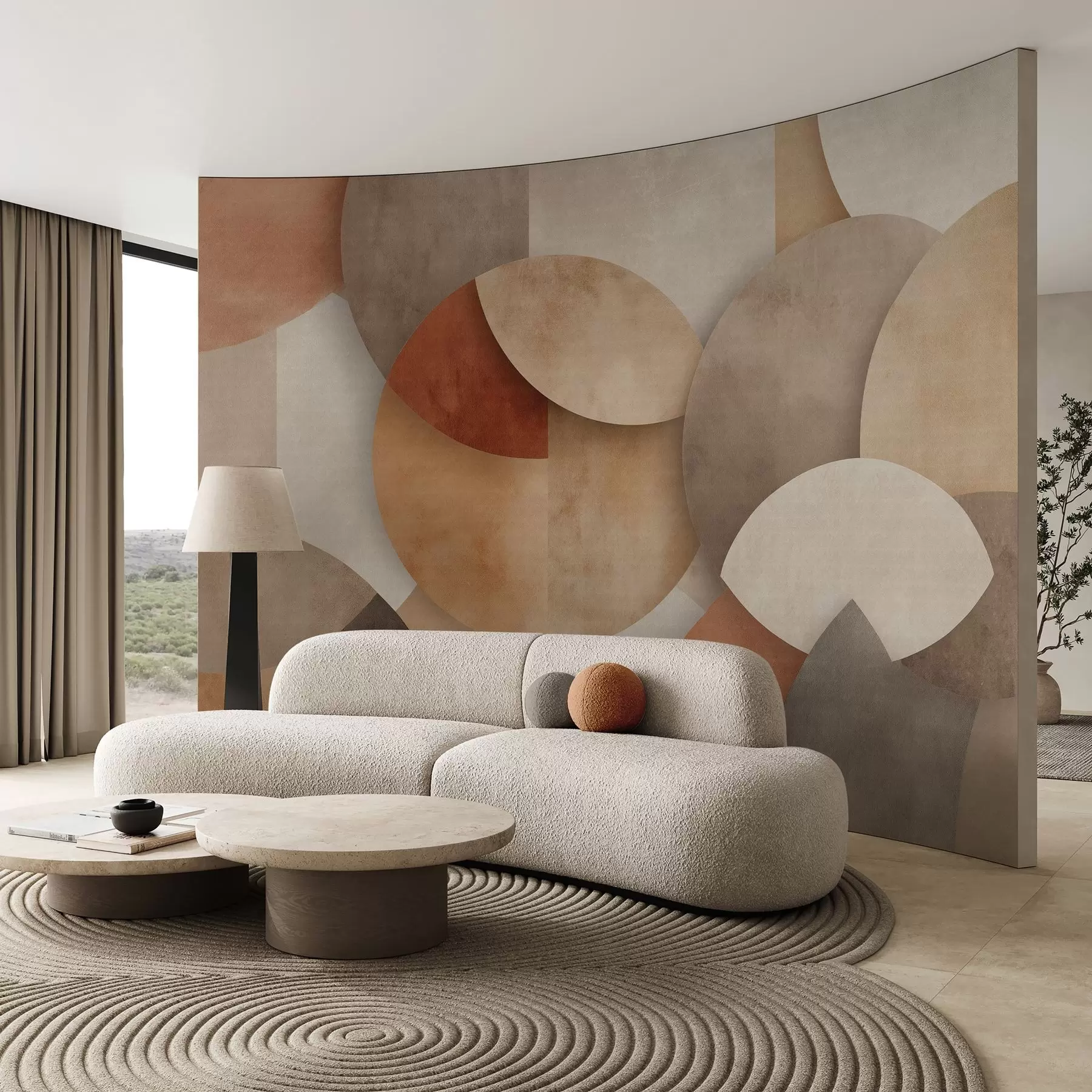 peintures murales géométrie abstraite texturée dans des tons chauds de brun et d'ocre w04310