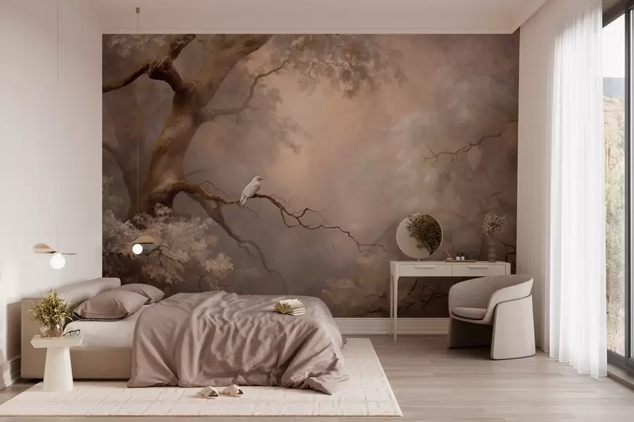 Wall Mural Photo Wallpaper mystical forest with a white bird w04314