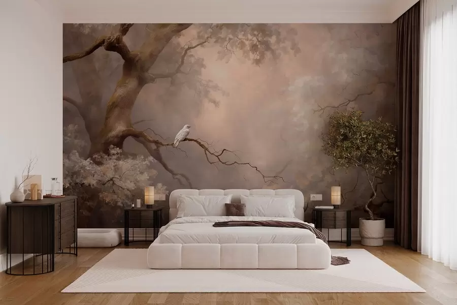 Wall Mural Photo Wallpaper mystical forest with a white bird w04314