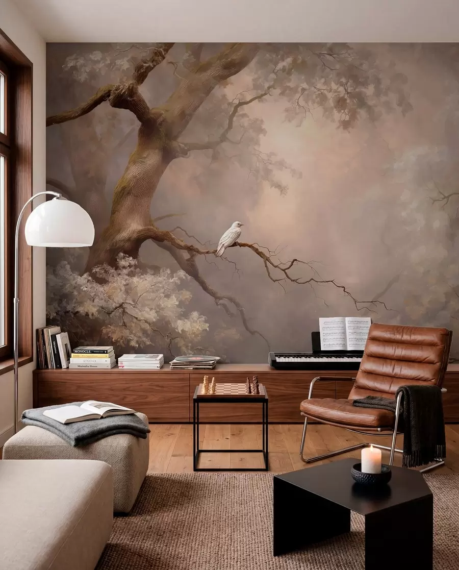 Wall Mural Photo Wallpaper mystical forest with a white bird w04314