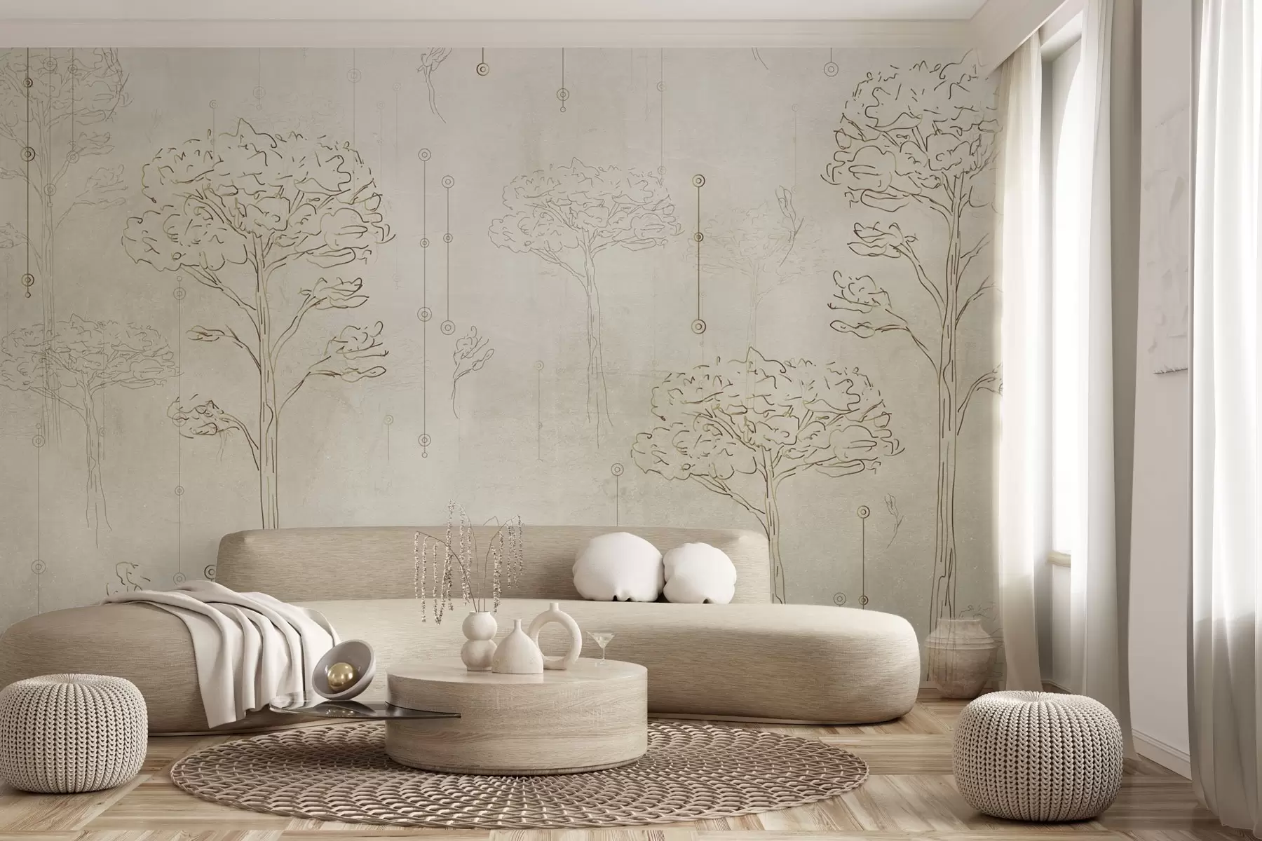 wall murals Linear silhouettes of trees in minimalist style w04403
