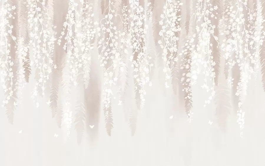 wall murals Light branches with white flowers on a gentle background w04417