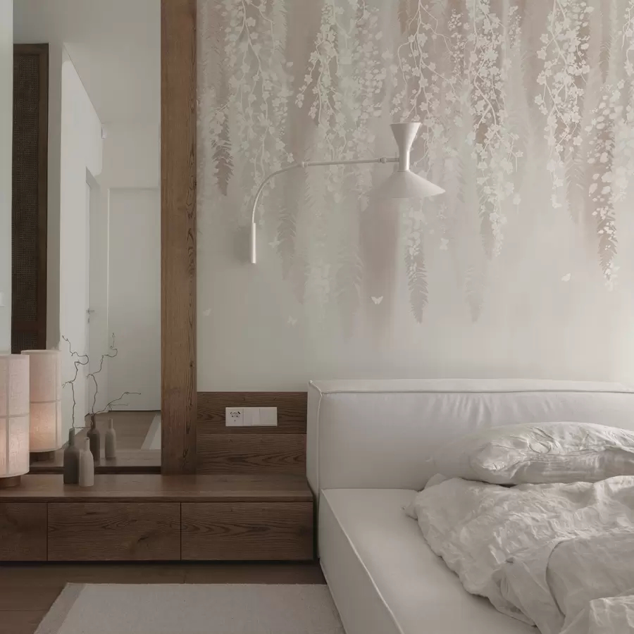 Wall Mural Photo Wallpaper Light branches with white flowers on a gentle background w04417