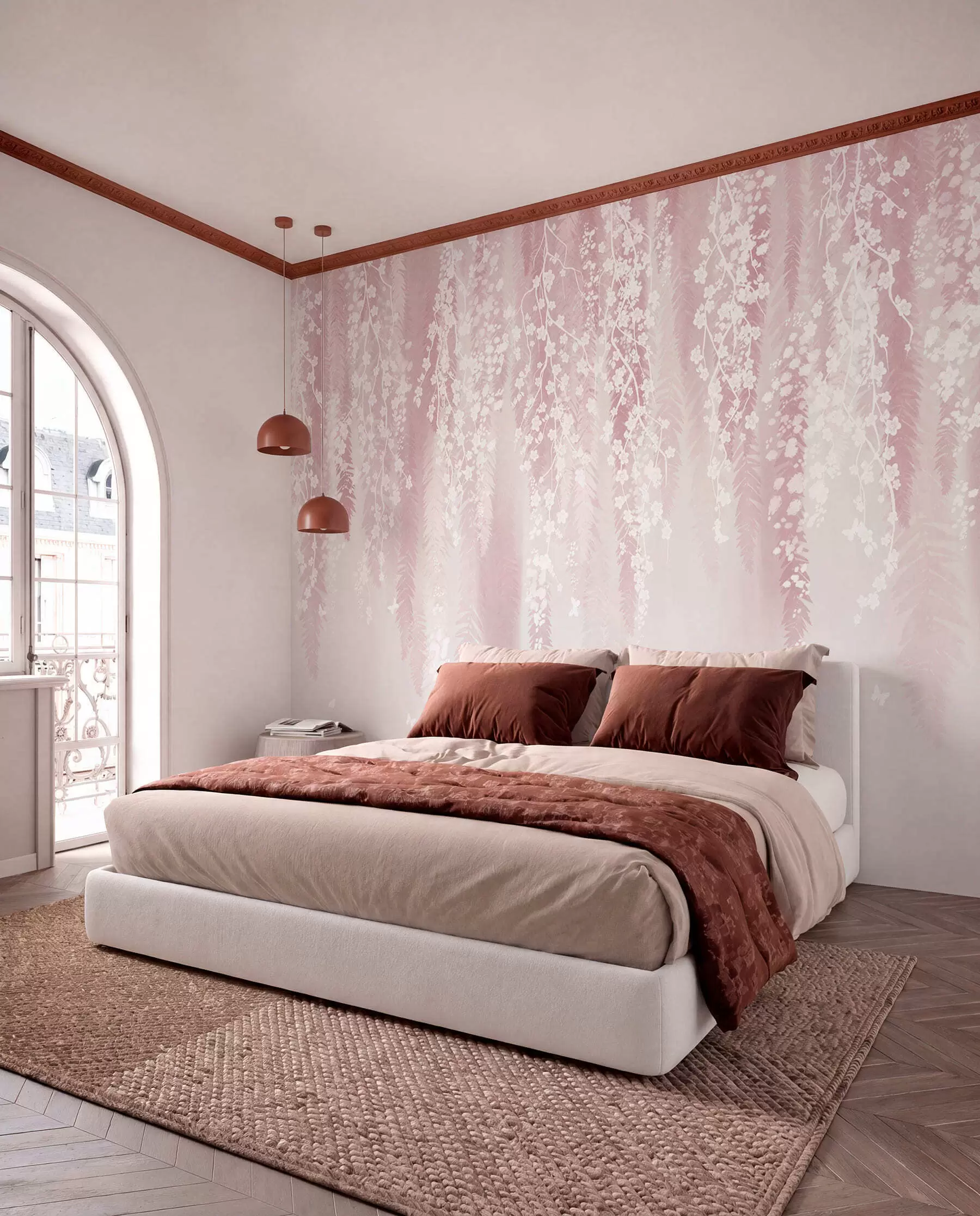 peintures murales Rideau de fleurs sur rose w04417v1