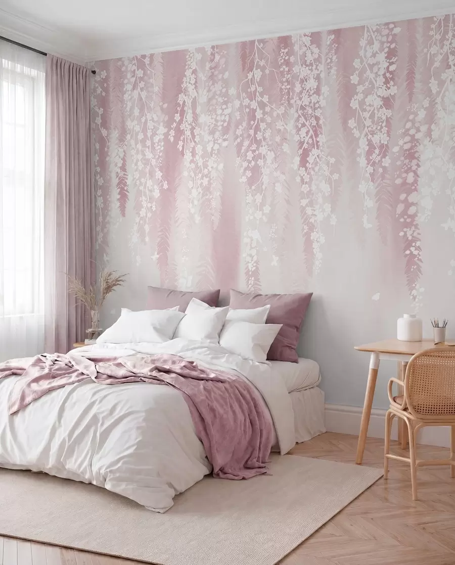 peintures murales Rideau de fleurs sur rose w04417v1