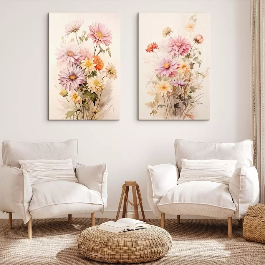 murales Un ramo de flores de colores, estilo acuarela suave, sobre un fondo claro, ilustración botánica m00649