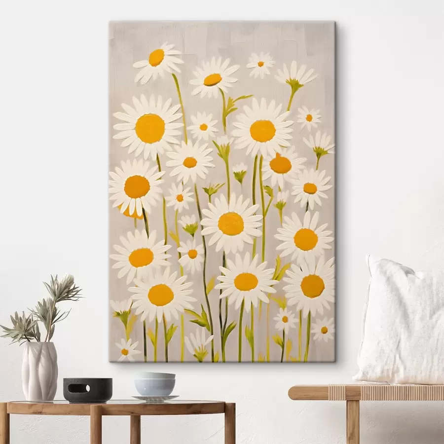 wall murals Wildflowers: composition of daisies on a light background s45528