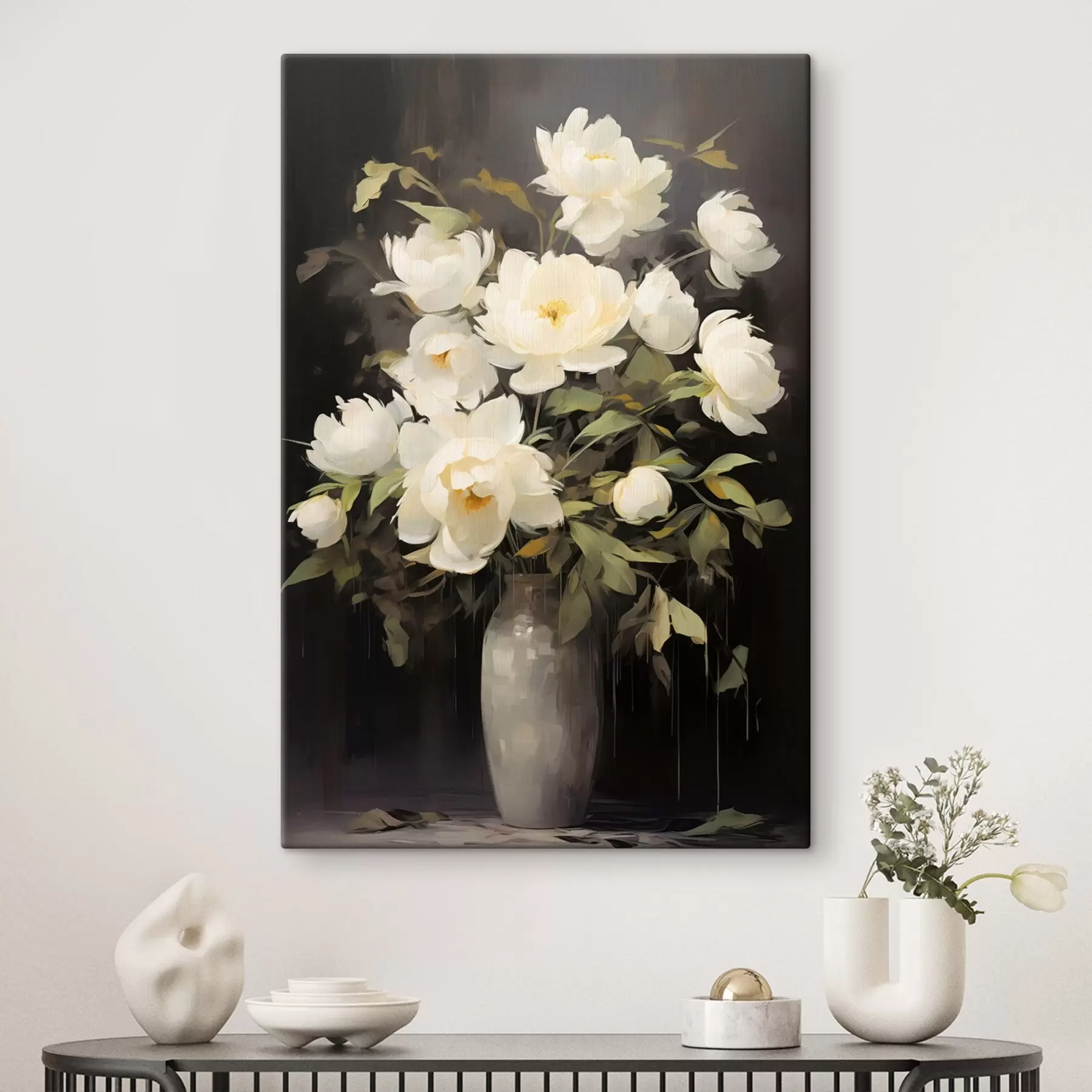 murales Delicadas peonías en un jarrón: composición floral al estilo de la pintura s45532