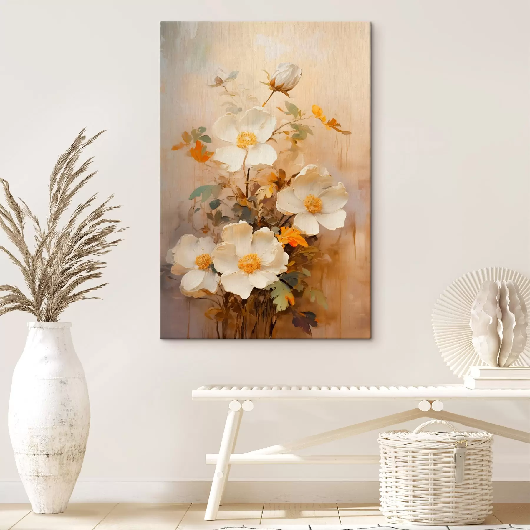 murales Flores blancas: composición pictórica en tonos pastel s45533