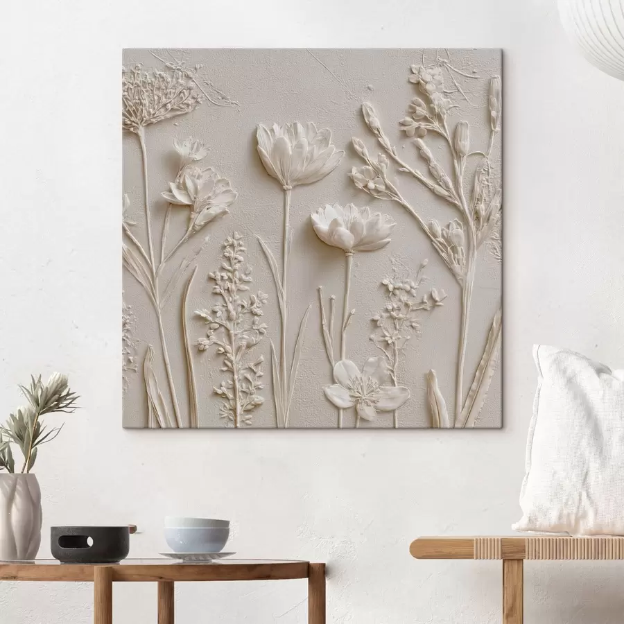 wall murals Abstract composition: bas-relief style with flowers on a light background s45535