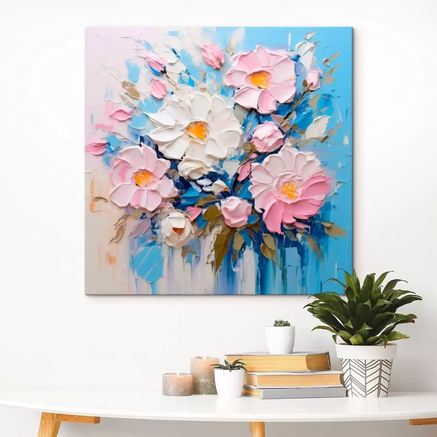 wall murals Painterly composition in pink and blue tones s45538