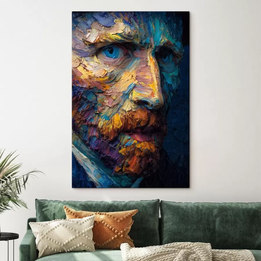 murales Retrato decorativo de Van Gogh: pintura en relieve en tonos azules y naranjas s45546