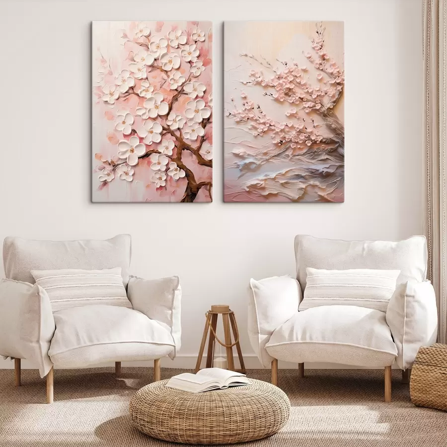 wall murals Blooming sakura: composition in impasto style m00638
