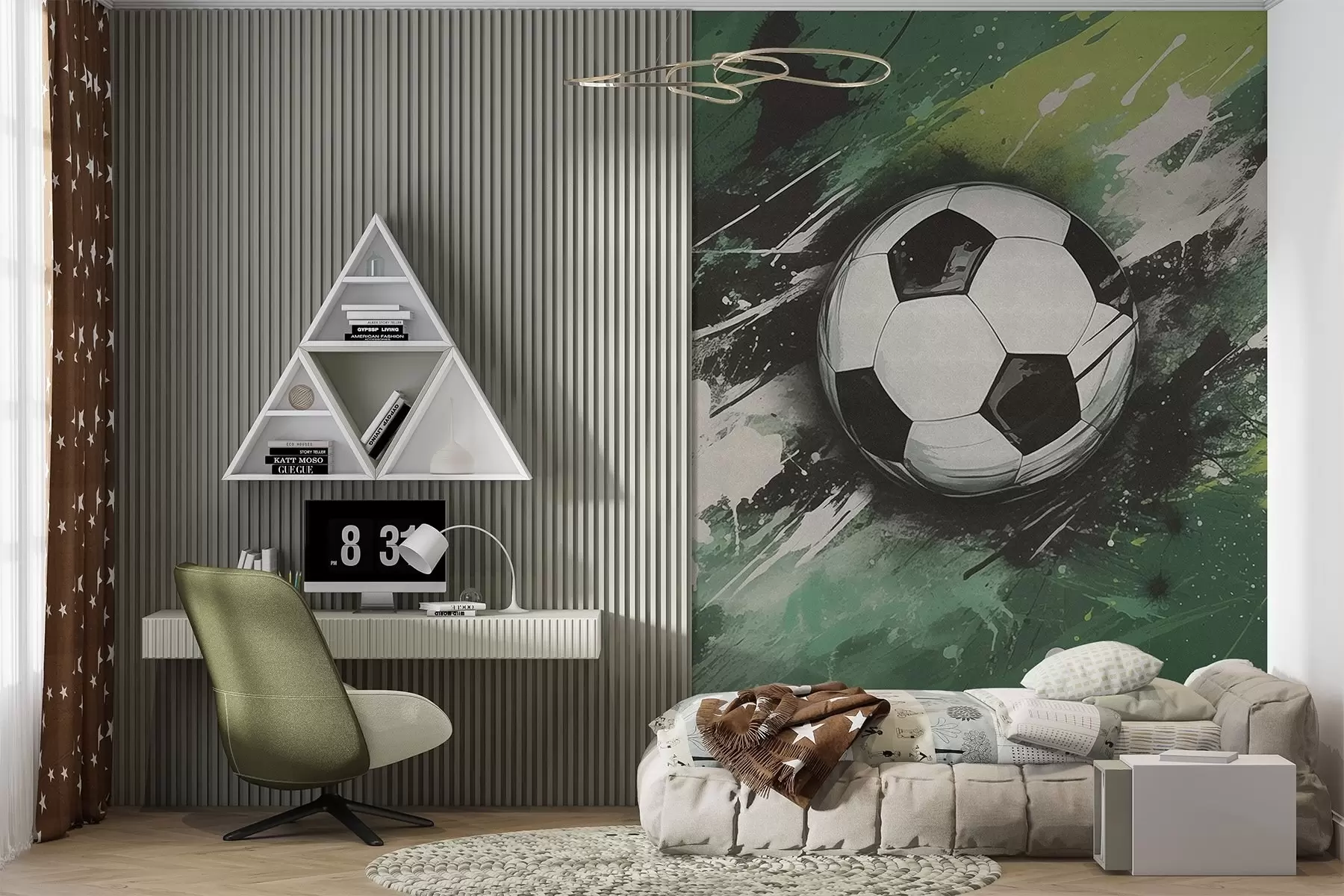 murais de parede Bola de futebol com graffiti esbatido no fundo w04467