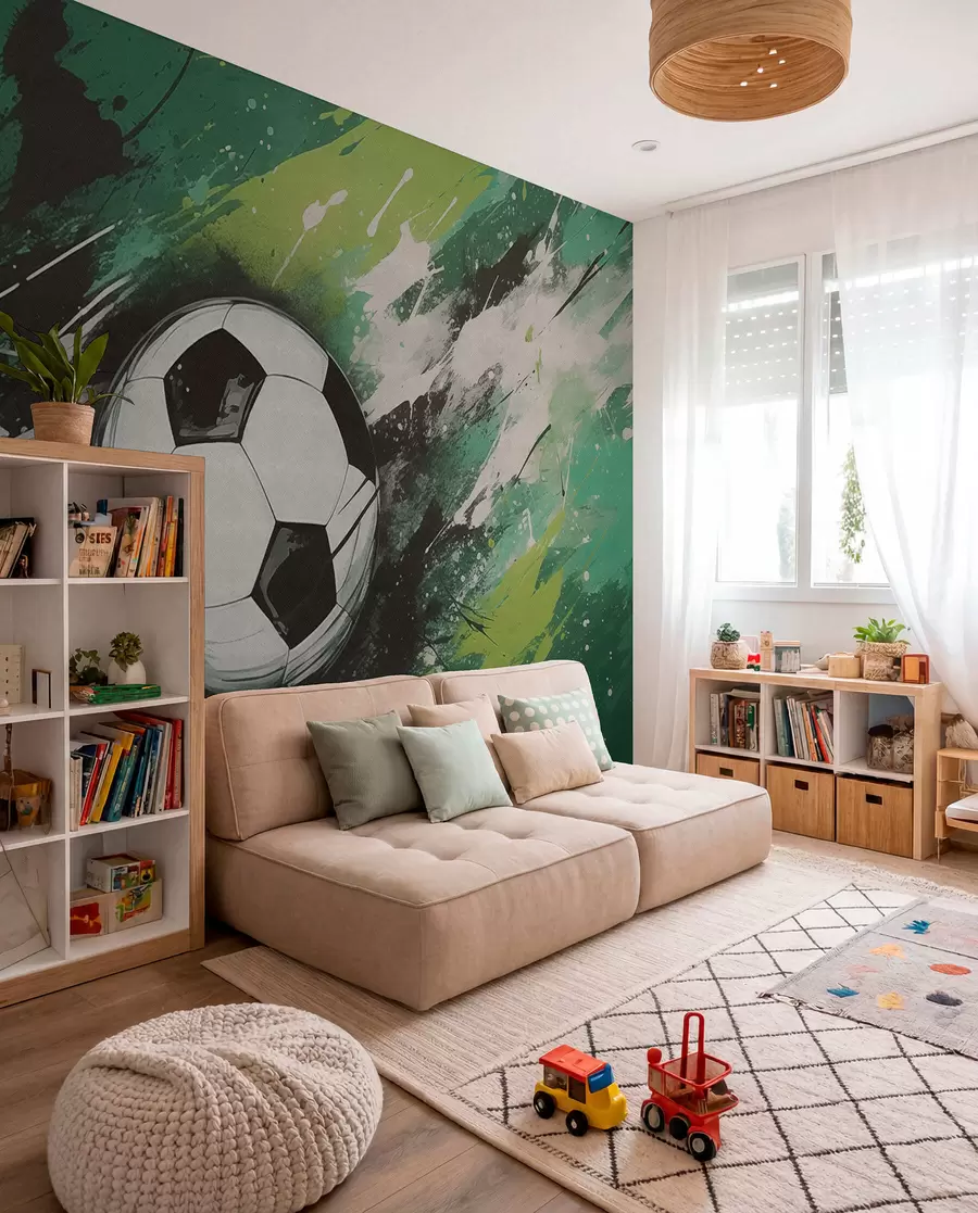 wall murals Soccer ball with blurred graffiti in the background w04467