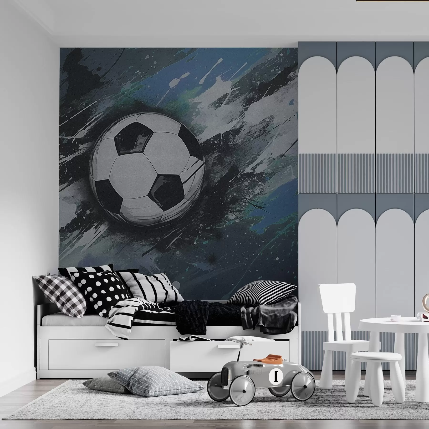 Wall Mural Photo Wallpaper Soccer ball with blurred graffiti in the background w04467v1