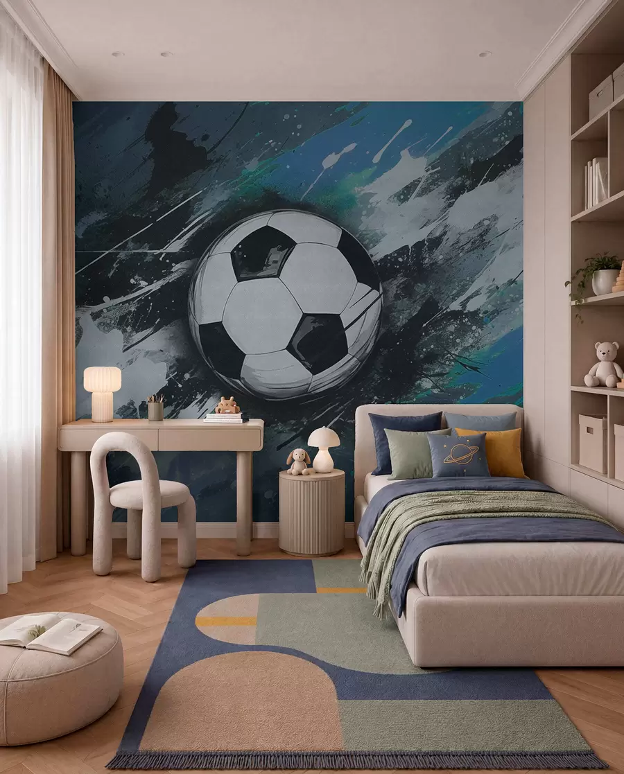murales Fútbol en pinceladas azules w04467v1