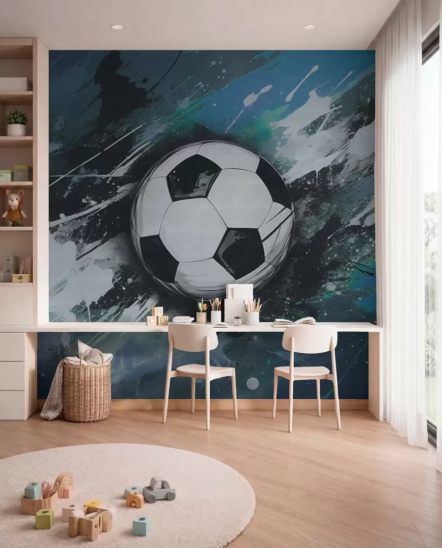 murales Fútbol en pinceladas azules w04467v1
