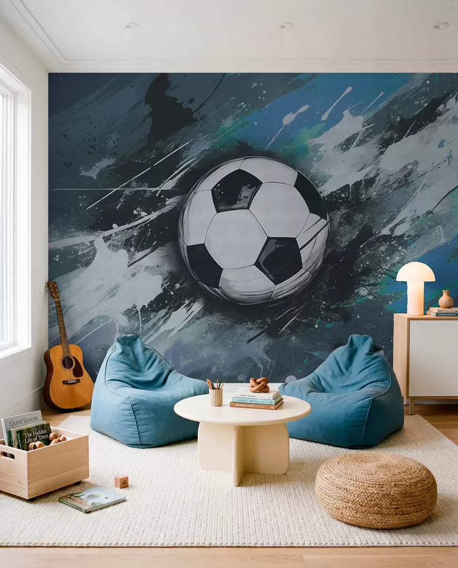 Wall Mural Photo Wallpaper Football in Azure Strokes w04467v1