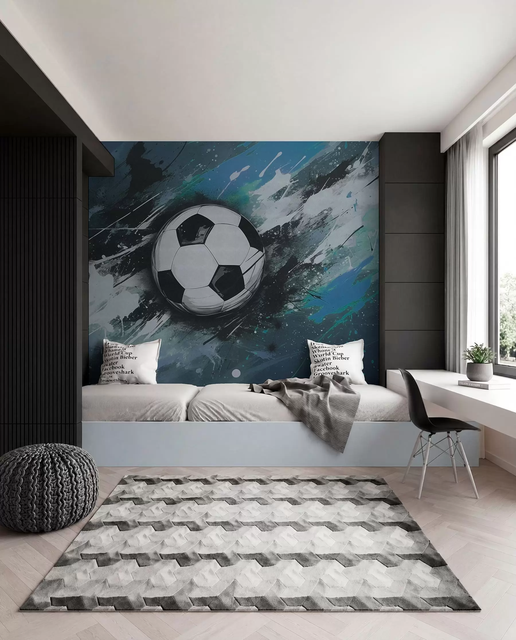Wall Mural Photo Wallpaper Football in Azure Strokes w04467v1