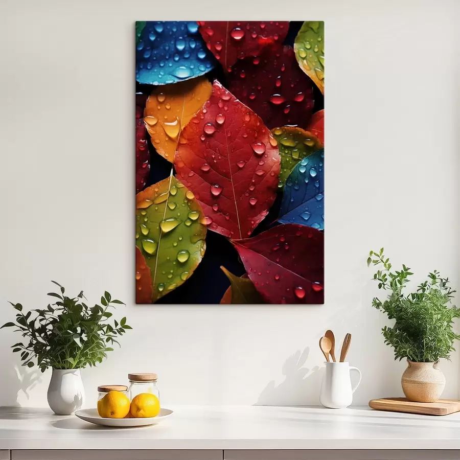 murales Hojas de colores con gotas de agua s45516