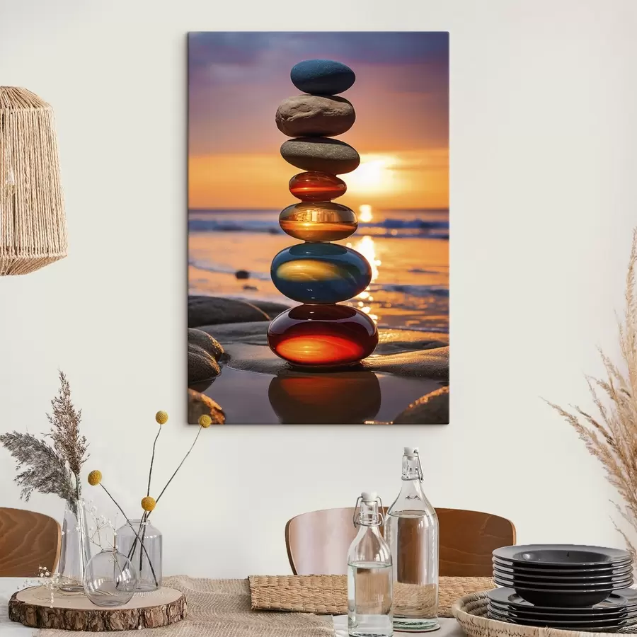 murales Piedras apiladas con la puesta de sol como telón de fondo s45520