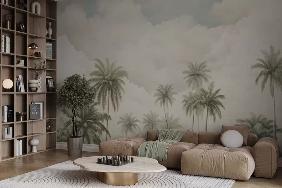 peintures murales Palmiers sur fond de nuages w04485