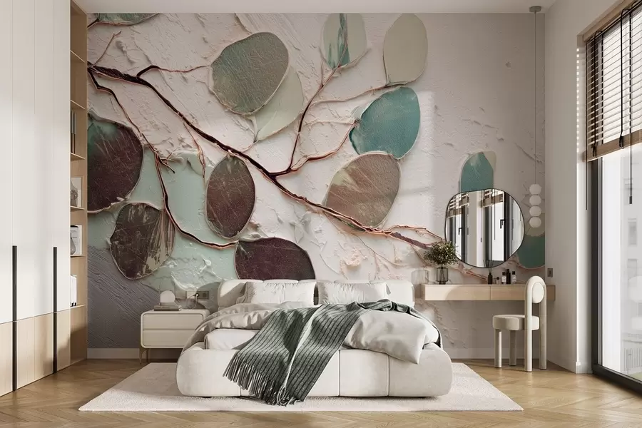 murales Árbol decorativo con hojas e imitación de fondo texturado w09357