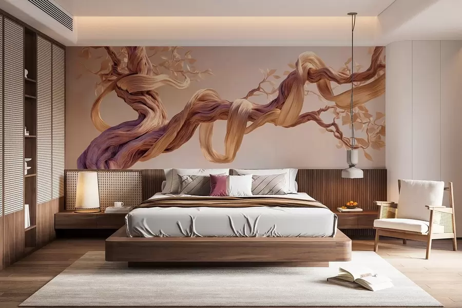 Wall Mural Photo Wallpaper Twisted tree trunk with decorative leaves w09360