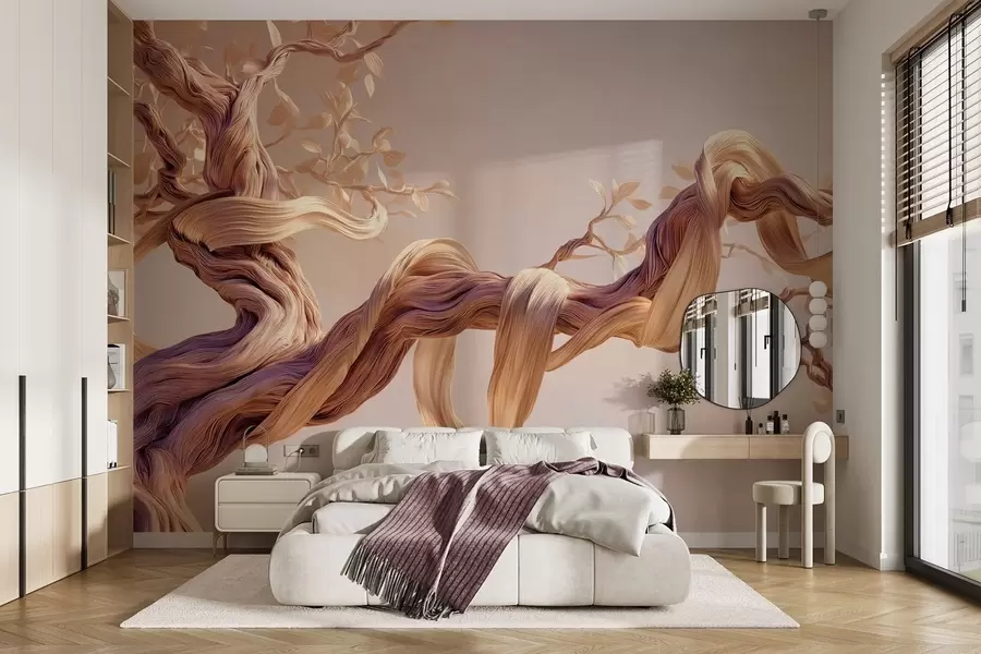 wall murals Twisted tree trunk with decorative leaves w09360